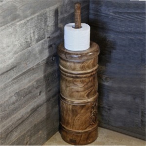 Baratte réserve de papier toilette + support de brosse en bois brûlé avec couvercle